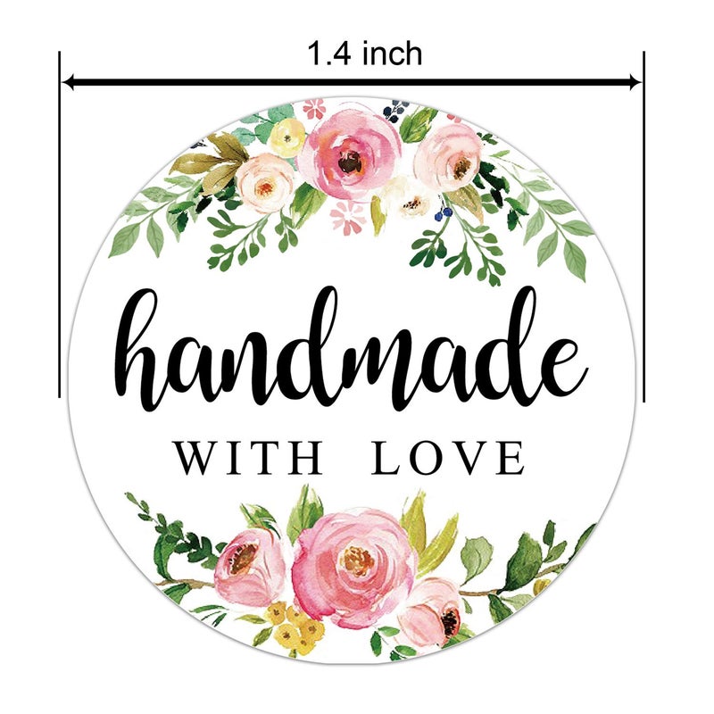 Giftideaworkshop 1.4 Inch Floral Handmade Stickers, 500 Round Adhesive Label Stickers, Perfect for Baking, Craft Projects, Gift Package Decoration - Image 2